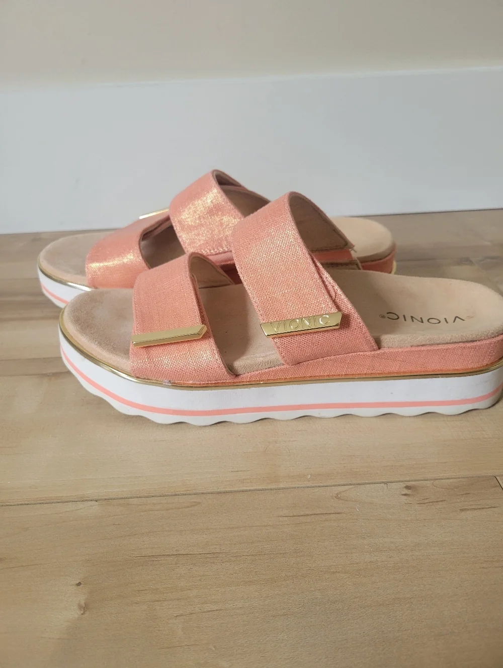 Vionic Women's Brandie Slide Roze Pink Linen Metallic Sandal Size 10 - Picture 4 of 8